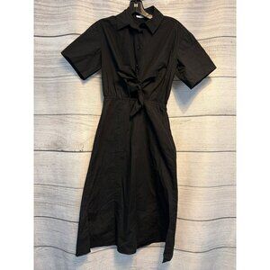 Thakoon Black Poplin Tie-Front Midi Shirt Dress